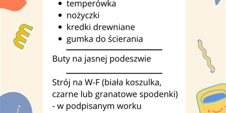 Powiększ grafikę: Plakat przedstawiający listę przyborów do wyprawki zerówkowicza