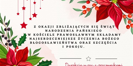 Powiększ grafikę: Życzeni świąteczne dla prawosławnych. Na plakacie znajdują się dwie gwiazdy betlejemskie i gwiazdki